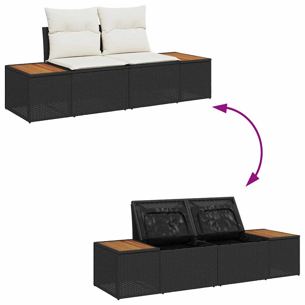 Garten-Sofa-Set mit Kissen 3 pcs Schwarz und Creme Poly Rattan